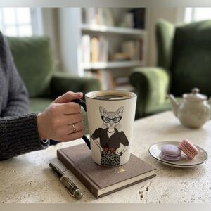 Business Cat Mug - Quirky Anthropomorphic Feline Coffee Cup with Leopard Print